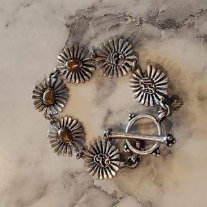 Lucky Brand Antique Gold & Silver Tone Filigree Flower Design Bracelet